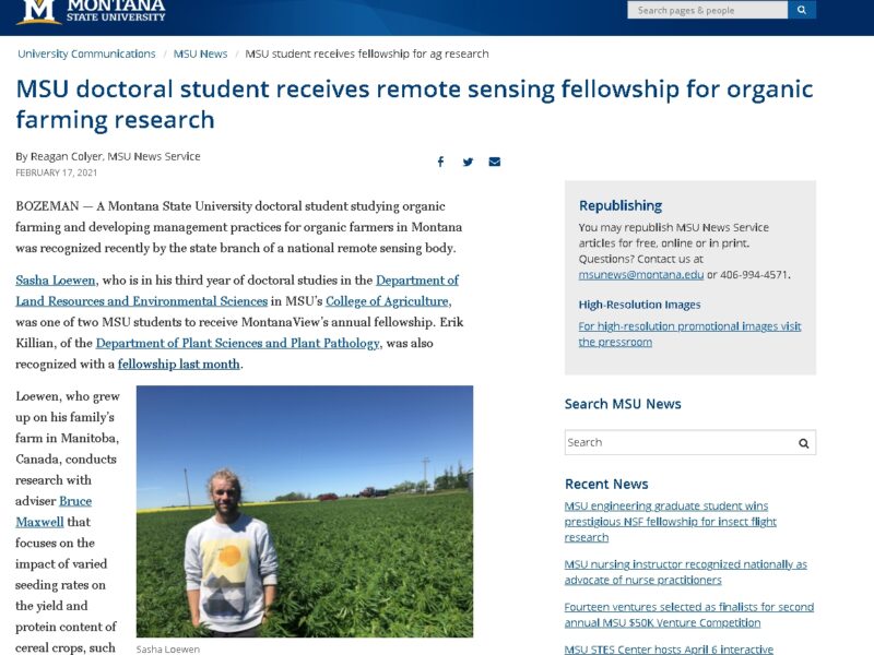 screen shot of MontanaView website story about doctoral student